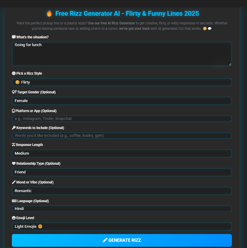 Rizz Generator AI Tool Preview
